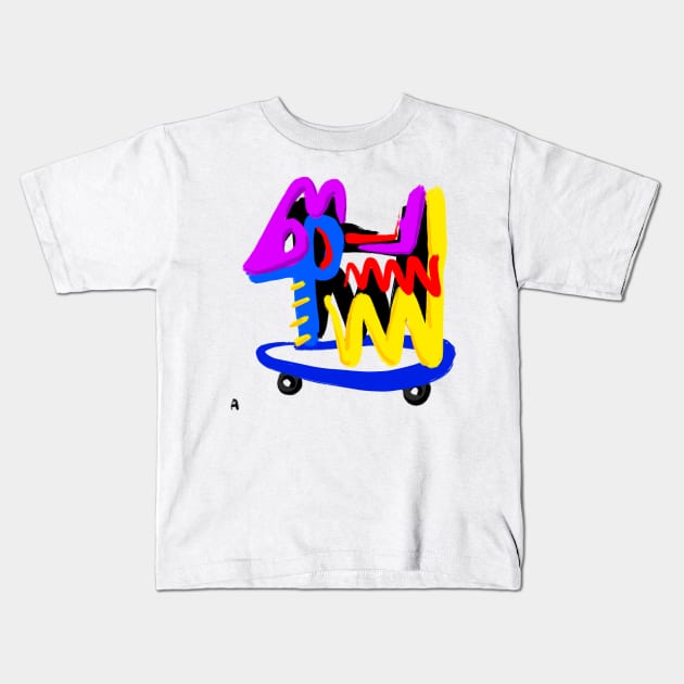 SKATER DOG Kids T-Shirt by Angel Rivas